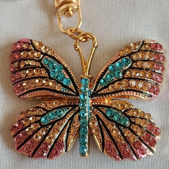 Accessories - Beautiful Gold Butterfly Keychain Or Bag Charm with Multicolor Crystals